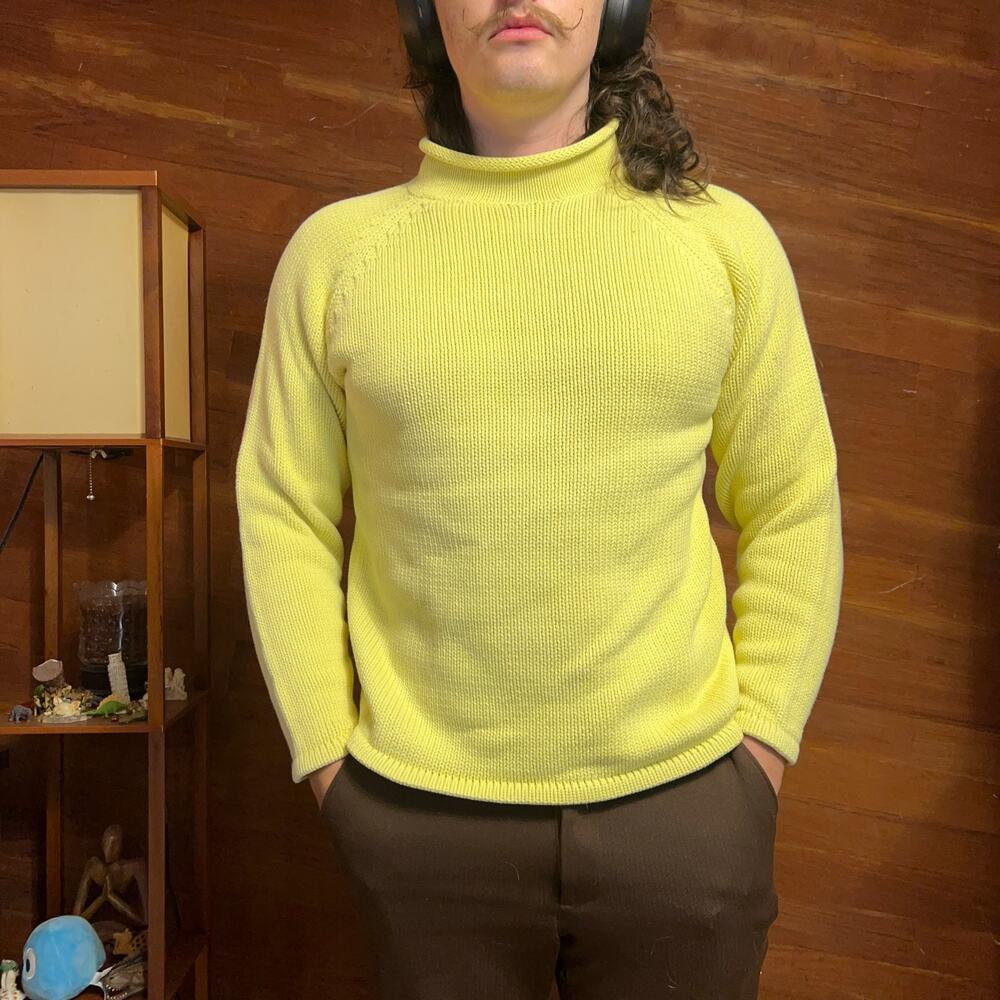 VINTAGE J Crew Oarsman Roll Neck Knit Sweater Size XS Cotton Yellow Cozy